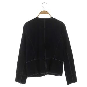 Leilian ビジュー ノーカラージャケット デニム ステッチ 刺繍 カットオフ 11 黒 ブラック