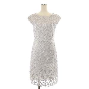 コード刺繍 ワンピース ひざ丈 ノースリーブ 38 ライトグレー