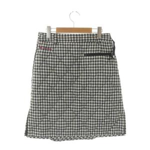 Columbia キルティングラップスカート ひざ丈 チェック ロゴ刺繍 M 黒 ブラック オフホワイト