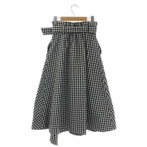 GRACE CONTINENTAL チェックレイヤードフレアスカート ロング ベルト付き 36 黒 白 ブラック ホワイト