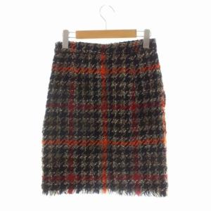 GRACE CONTINENTAL BONOTTO チェックツイードミニスカート タイト フリンジ ウール 38 マルチカラー
