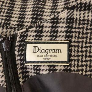 Diagram GRACE CONTINENTAL チェックベルトジャンスカ ノースリーブ Vネック ロング ウール 36 ブラウンベージュ 黒 ブラック