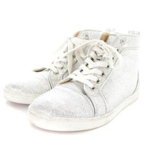 Christian Louboutin グリッター ハイカットスニーカー ロゴ 36 23cm シルバー色