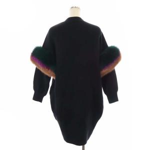 Chesty ファーニットワンピース 膝丈 長袖 コクーン フォックスファー F ブラック マルチカラー