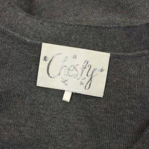 Chesty 21AW 花柄刺繍 ビジュー ニット カーディガン 長袖 Vネック スナップボタン F グレー マルチカラー