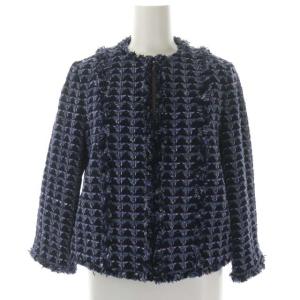 UNITED ARROWS セットアップ スーツ 上下 ツイード ノーカラージャケット タイトスカート ひざ丈 36 紺 青 ネイビー ブルー