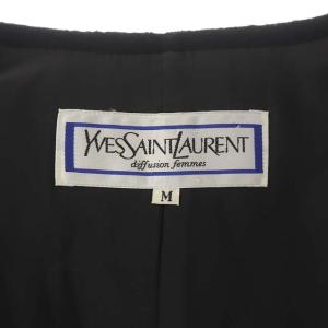 YVES SAINT LAURENT ショート丈ジャケット ノーカラー 背抜き ウール M 黒 ブラック