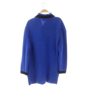 YVES SAINT LAURENT ニットジャケット ミドル ダブル ウール M 青 ブルー 黒 ブラック