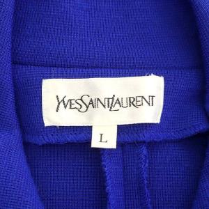 YVES SAINT LAURENT ジャケット ニット ステンカラー ウール L 青 ブルー 黒 ブラック