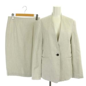 21SS スーツ セットアップ 上下 ノーカラージャケット タイトスカート ミモレ丈 ロング 40 ライトグレー