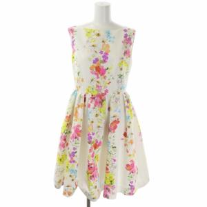 花柄 ノースリーブ ワンピース ひざ丈 0 白 マルチカラー