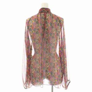 Drawer フラワー総柄ボウタイブラウス 長袖 シアー シルク 38 マルチカラー