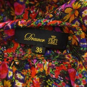 Drawer フラワー総柄ボウタイブラウス 長袖 シアー シルク 38 マルチカラー