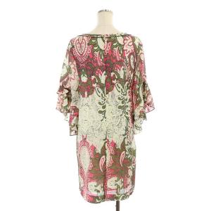 GRACE CONTINENTAL ミニワンピース 七分袖 Vネック 総柄 シルク ビジュー ビーズ 36 アイボリー マルチカラー