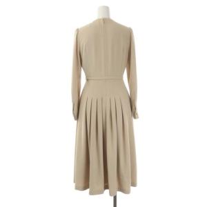 CELFORD バックサテンタックプリーツワンピース 八分袖 フレア ロング 34 ベージュ