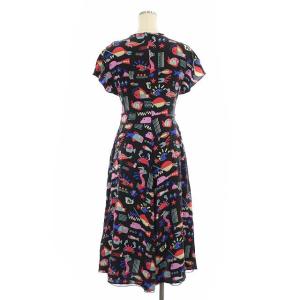 EMPORIO ARMANI ワンピース 半袖 ロング ラップ調 総柄 ITA38 黒 ブラック マルチカラー