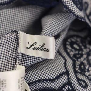 Leilian ブラウス 七分袖 チェック 刺繍 フリル 13+ 紺 ネイビー