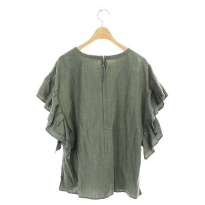 Leilian ブラウス フレンチスリーブ フリル リネン混 サイズ13+ カーキ