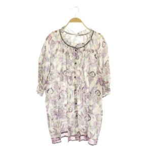 シャツ 七分袖 ペイズリー 13+ ベージュ 紫 パープル