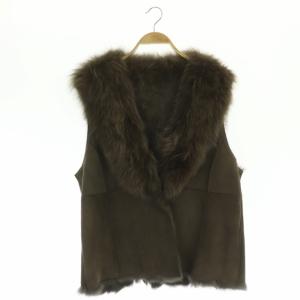 ラビットレザー フォックスファー ベスト スナップボタン 13+ ダークブラウン