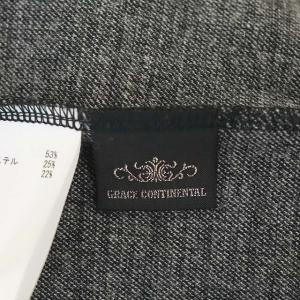 GRACE CONTINENTAL スウェードフリルトップス カットソー 千鳥格子 Vネック 七分袖 ウール混 36 グレー