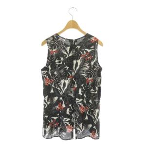 Theory SLIT FRONT TUNIC N ブラウス ノースリーブ トロピカルプリント S 黒 ブラック
