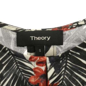 Theory SLIT FRONT TUNIC N ブラウス ノースリーブ トロピカルプリント S 黒 ブラック