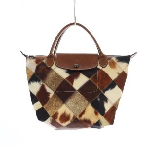 ハラコ風パッチワーク柄トートバッグ ハンドバッグ ナイロン 茶 ブラウン