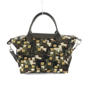 Longchamp 総柄2WAYトートバッグ ショルダーバッグ ナイロン 緑 グリーン