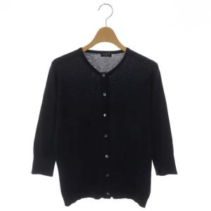 コットン ニット 七分袖 カーディガン 前開き 紺 ネイビー