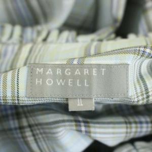 MARGARET HOWELL チェックブラウス シャツ フリル 長袖 前開き コットン 2 ミントブルー マルチカラー