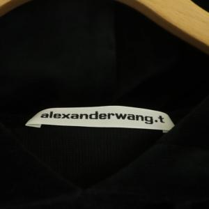 alexanderwang .t ロゴラインコーデュロイフーディー パーカー クロップド XS 黒 白 ブラック ホワイト