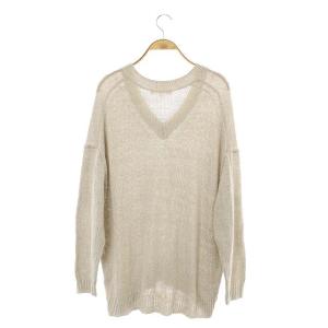 23区 vingt-trois リネンシルク リリヤーン Vネック プルオーバーニットトップス カットソー オーバーサイズ 長袖 38