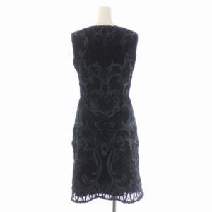 ANAYI テープ刺繍ワンピース 膝丈 ノースリーブ チュール 総柄 36 紺 ネイビー