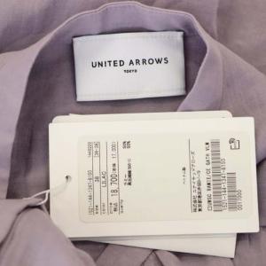 UNITED ARROWS ギャザーボリュームスリーブ ブラウス 長袖 バンドカラー 38 紫 パープル
