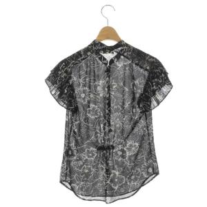 POLO RALPH LAUREN 21SS フラワープリントショートスリーブシャツ フレンチスリーブ 総柄 シアー XS 黒 オフホワイト