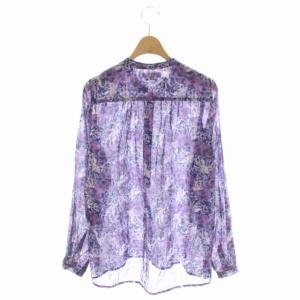 ISABEL MARANT ETOILE 21AW MARIA フラワープリントブラウス 長袖 バンドカラー シアー 総柄 34 紫 パープル マルチカラー