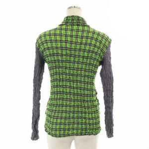 me ISSEY MIYAKE シャツ 長袖 シワ加工 チェック 緑 グリーン 紫 パープル