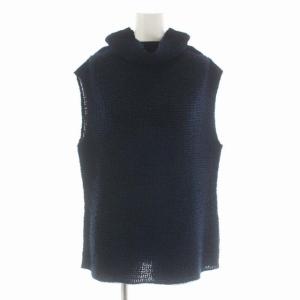 me ISSEY MIYAKE アンサンブル 2点セット ニット ノースリーブカットソー タートルネック ジャケット 長袖 薄手 紺 ネイビー