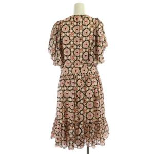 kate spade new york ラメ フラワー フレア ワンピース 半袖 フレアスリーブ 膝丈 4 ピンク
