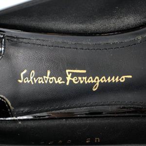 Salvatore Ferragamo パンプス フラワーヒール パテントレザー リボン 5.5 23cm 黒 ブラック
