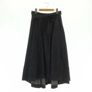 ウエストリボンデニムフレアロングスカート 38 紺 ネイビー
