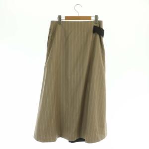 ADORE ウールストライプスカート フレア ロング 切替 38 ベージュ 黒 白