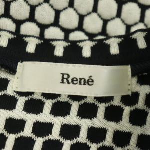 René ニット ドット ワンピース ロング 36 白 黒 ホワイト ブラック