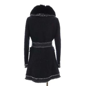 TO BE CHIC ファー デニム ボア コート ミドル アウター モヘヤ ウール混 フリンジ 2 黒 ブラック 紺 ネイビー