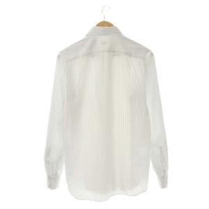 LUIGI BORRELLI ストライプ長袖シャツ ワイシャツ 15 1/2 39 白 紺 ホワイト ネイビー