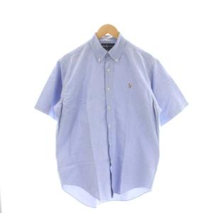 ホース刺繍半袖BDシャツ ボタンダウンシャツ 41 青 ブルー