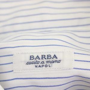 BARBA クレリック長袖ストライプシャツ 40 15 3/4 白 青 ホワイト ブルー