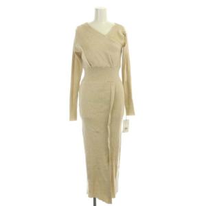 22AW スリットニットワンピース ロング 長袖 F ベージュ