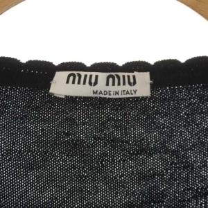 miumiu 切り替え フリル ショートカーディガン ニット 長袖 クロップド 黒 ブラック